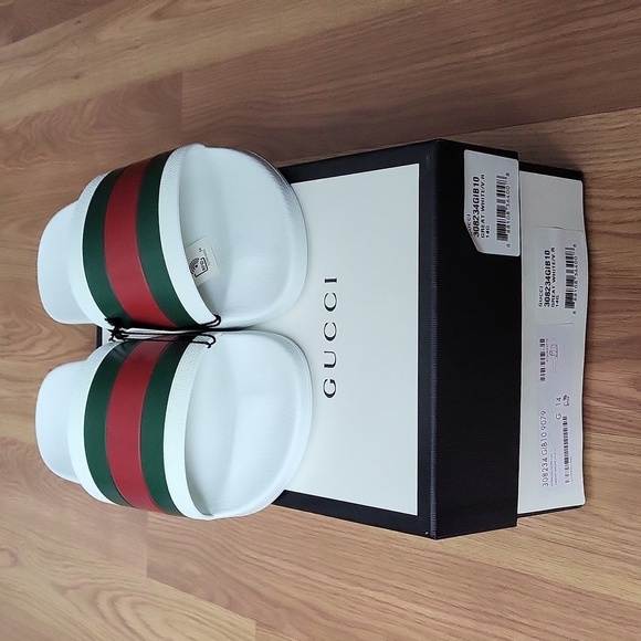 NWT Gucci Men's Signature Stripe Slide Sandals Sz 14 - Picture 9 of 11